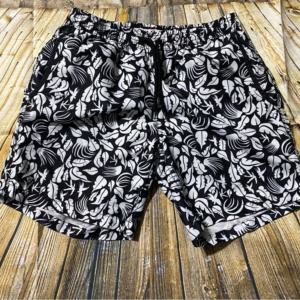 Mr Swim Black White Floral Mesh Lined Swim Trunks Shorts - Picture 1 of 4